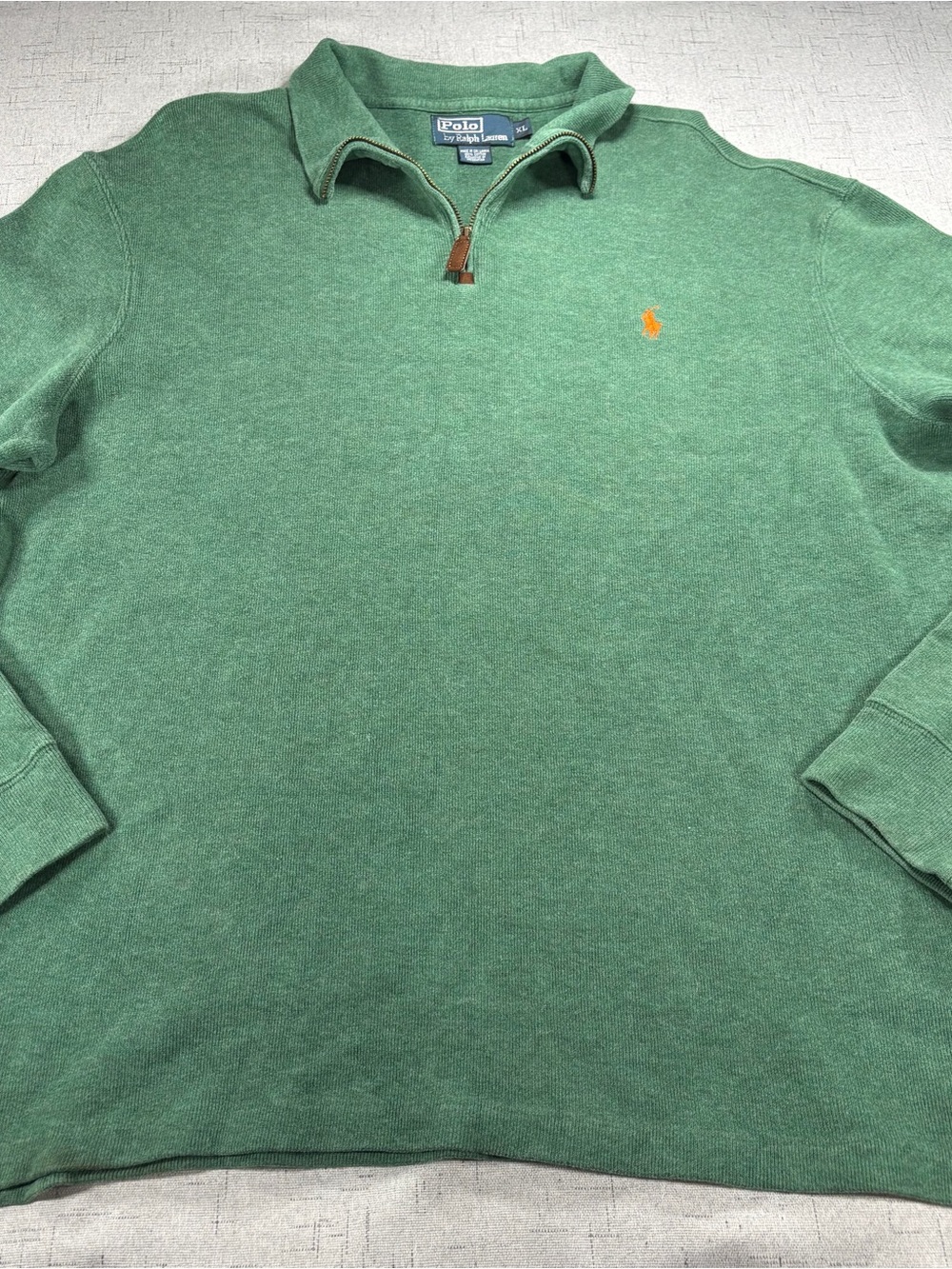 Polo by Ralph Lauren Green Half-Zip Sweatshirt with Orange Pony